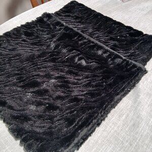 Black Faux Fur Wide Scarf with Sequin Waves